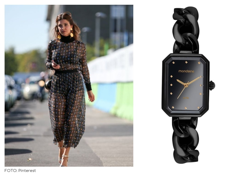 Relógio Feminino Quadrado Corrente Preto