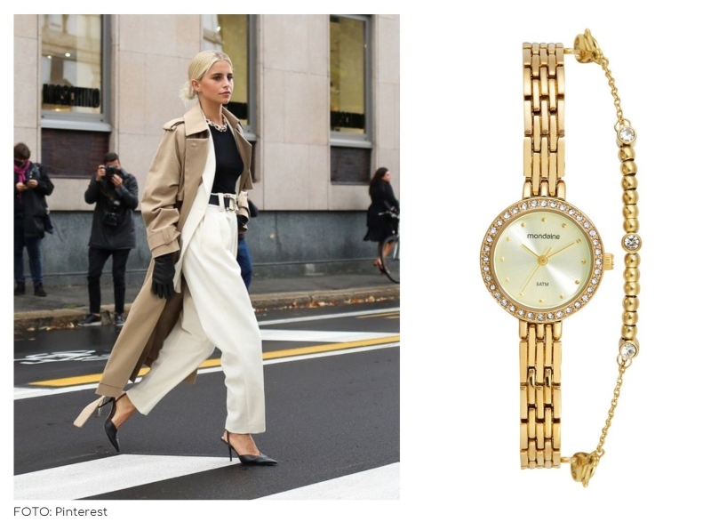 Relógio Feminino Cristais Com Bracelete Dourado